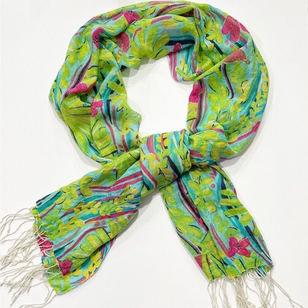 Lilly Pulitzer Murfee Scarf in Blue Green Butterfly - EUC - OS